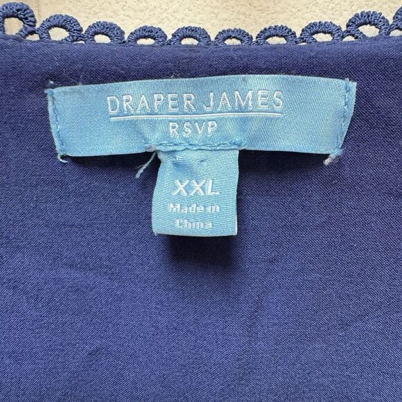 Draper James RSVP Dress XXL Blue Floral Short Sleeve Smocked Waist V Neck Lined - Picture 7 of 9